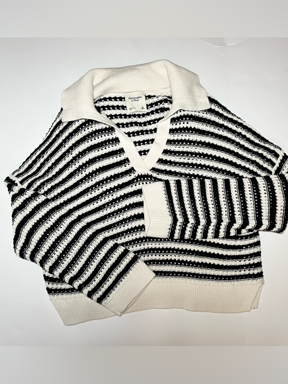 Abercrombie & Fitch Striped Crochet Sweater M | Coastal Grandma Nautical Chic